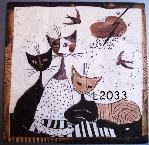 Servetten decoupage/bullet journal - katten L2033 50ct, Verzenden, Nieuw