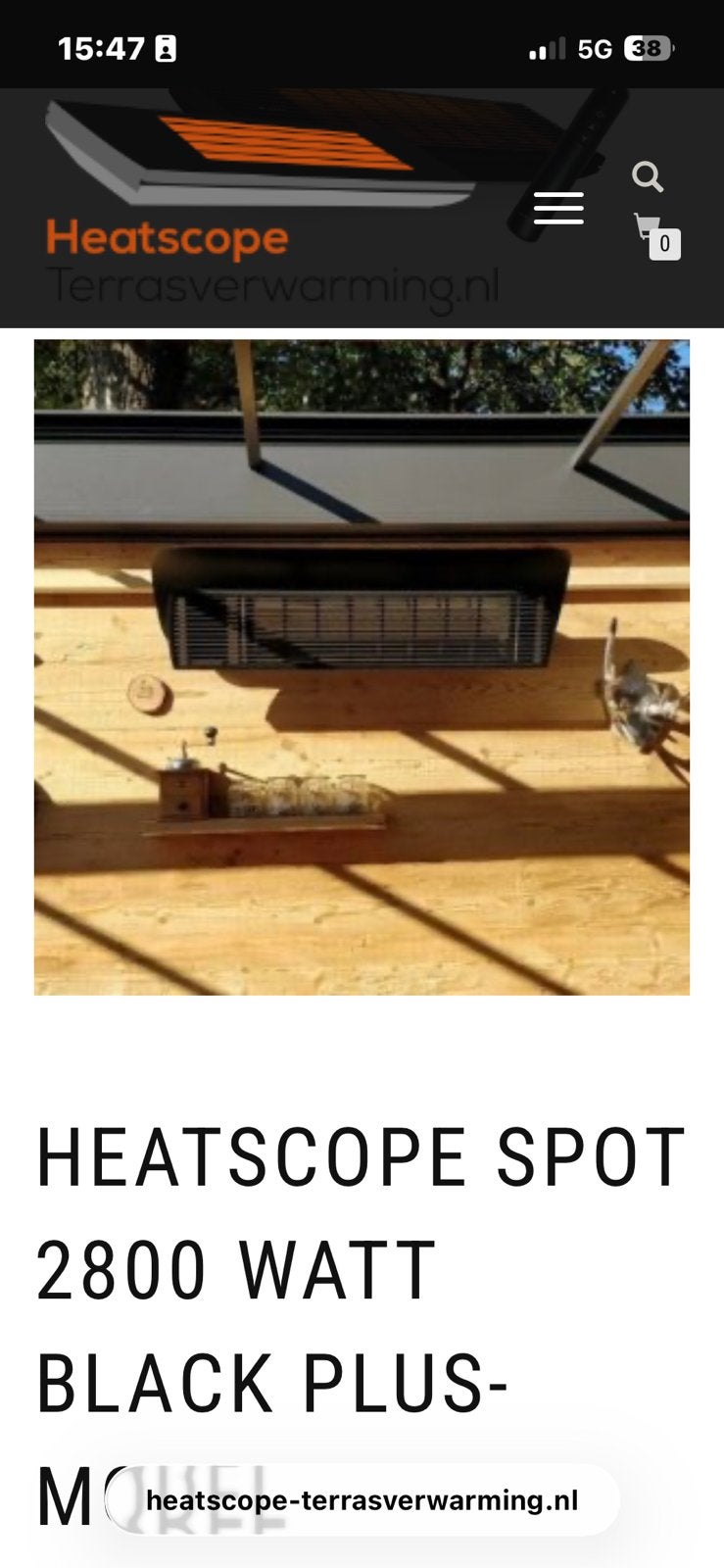 Terrasheater HEATSCOPE SPOT 2800 WATT BLACK PLUS-MODEL, Ophalen, Nieuw, Veranda