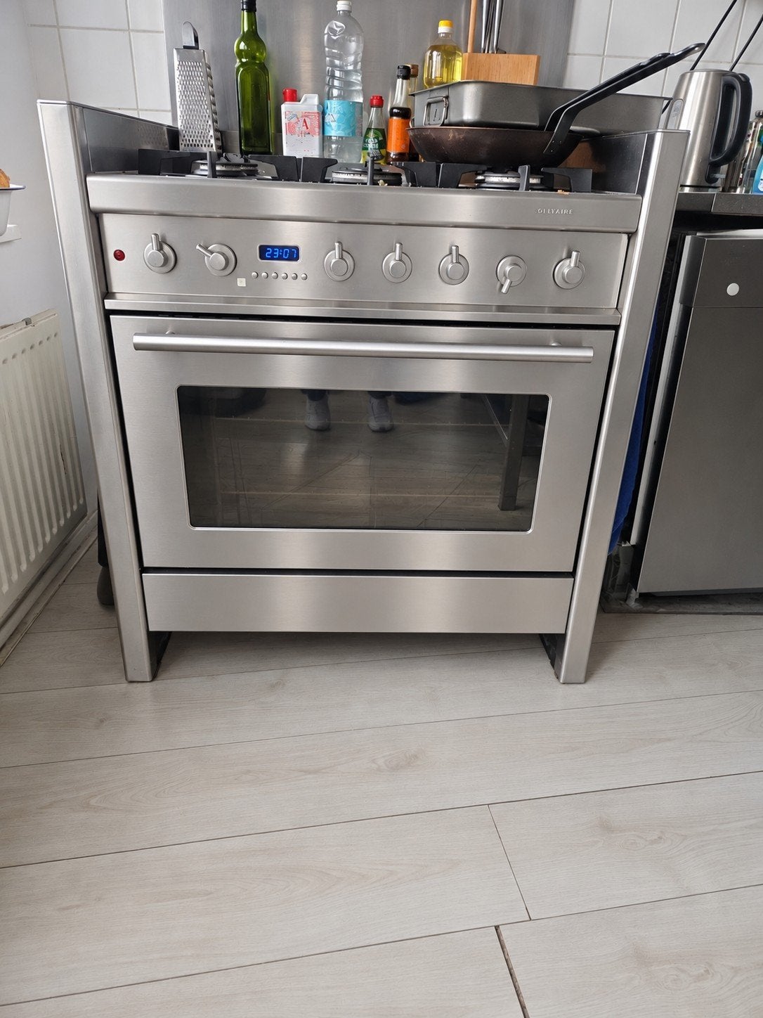 Vrijstaand gasfornuis 90cm met oven - RVS 5pits Bosch, Ophalen, Gebruikt, 60 cm of meer, 4 kookzones