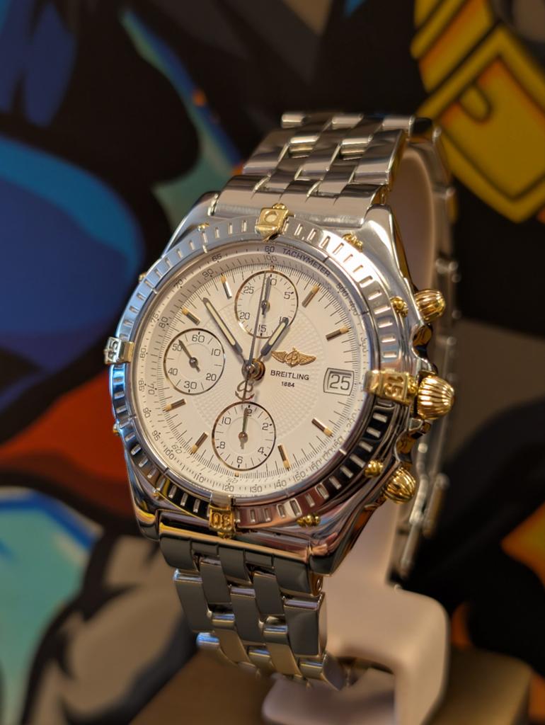 Breitling Chronomat B13050.1 witte wijzerplaat, Ophalen of Verzenden, Zo goed als nieuw, Goud, Breitling