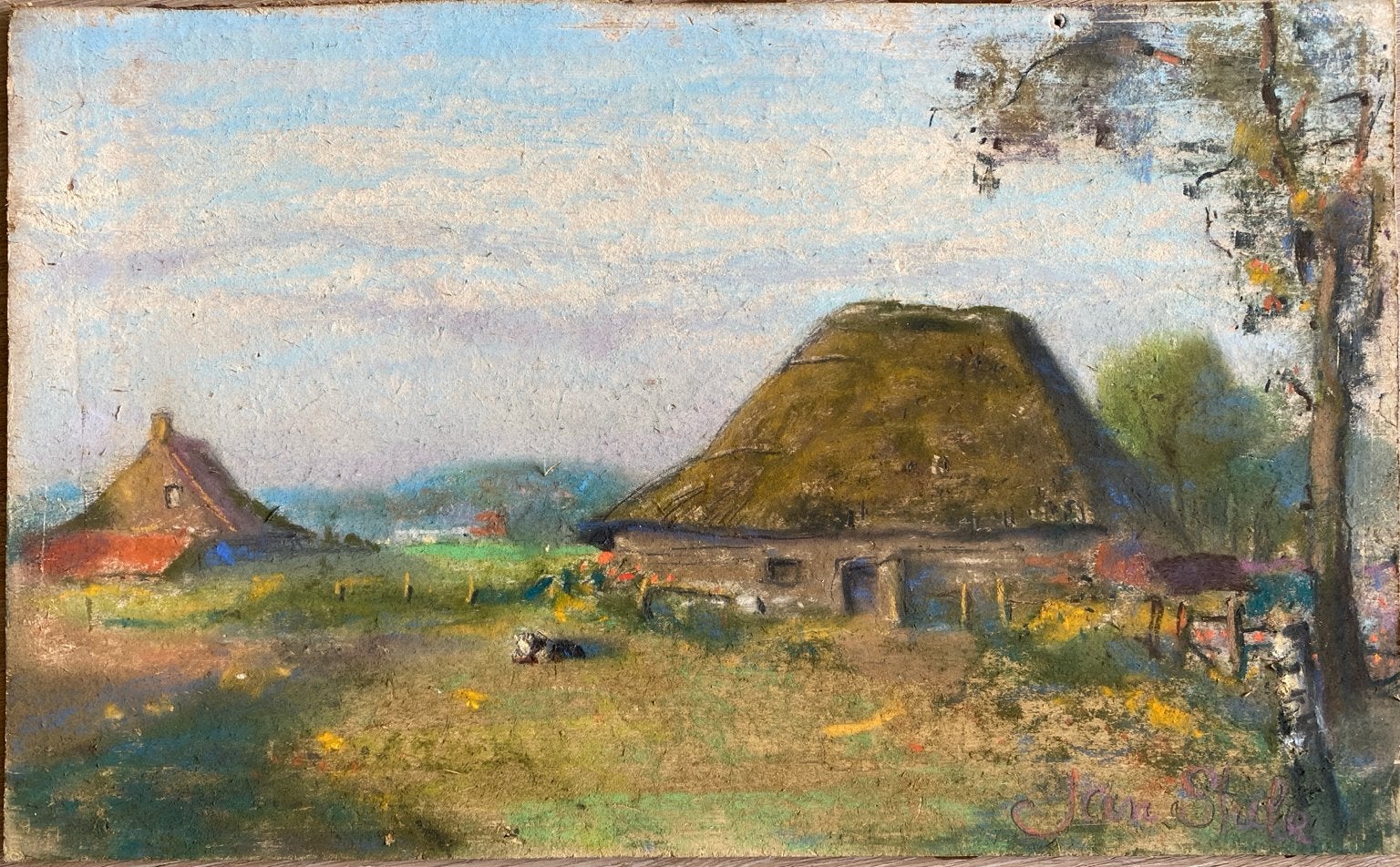 Jan Strube, Brabants Landschap, krijttekening wasco, Antiek en Kunst, Kunst | Schilderijen | Klassiek, Ophalen, Impressionistisch