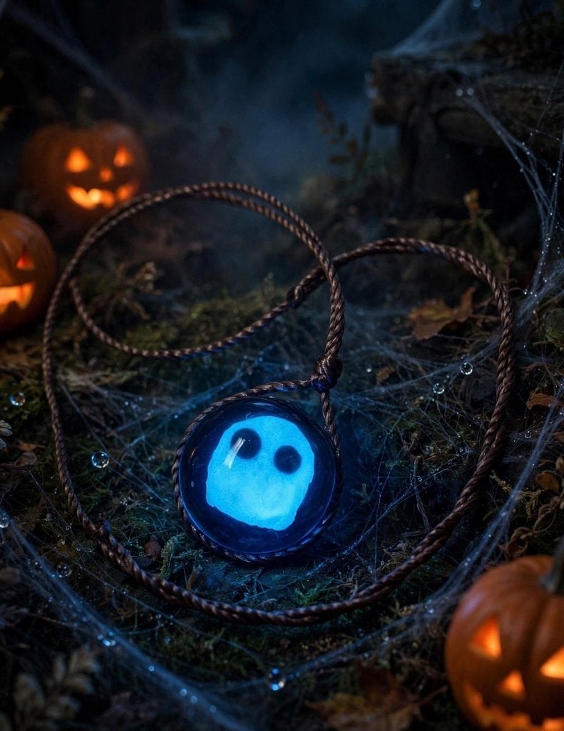 Bruin ketting met GLOW IN THE DARK spook, Overige materialen, Verstelbaar, Bruin, Verzenden
