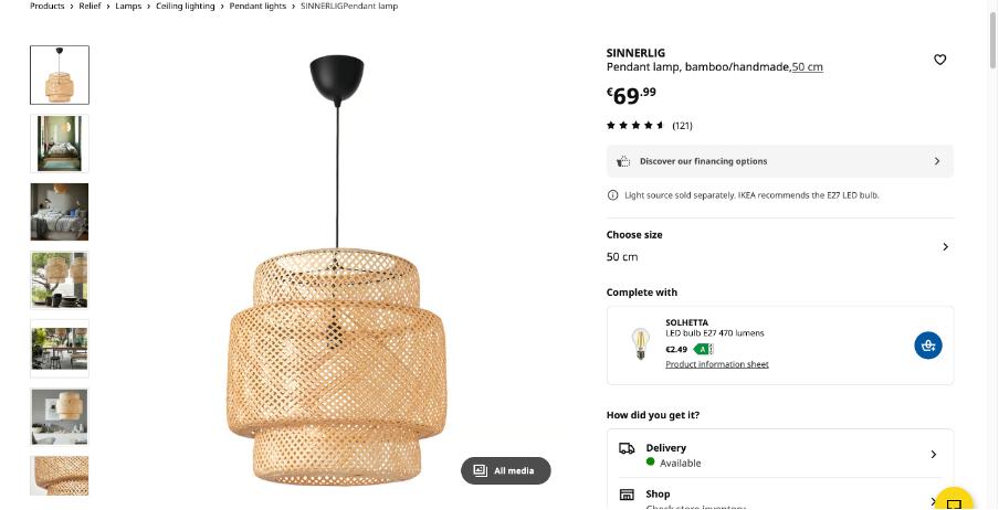 Bamboe hanglamp (IKEA SINNERLIG, 50 cm), Ophalen, Zo goed als nieuw, Minder dan 50 cm