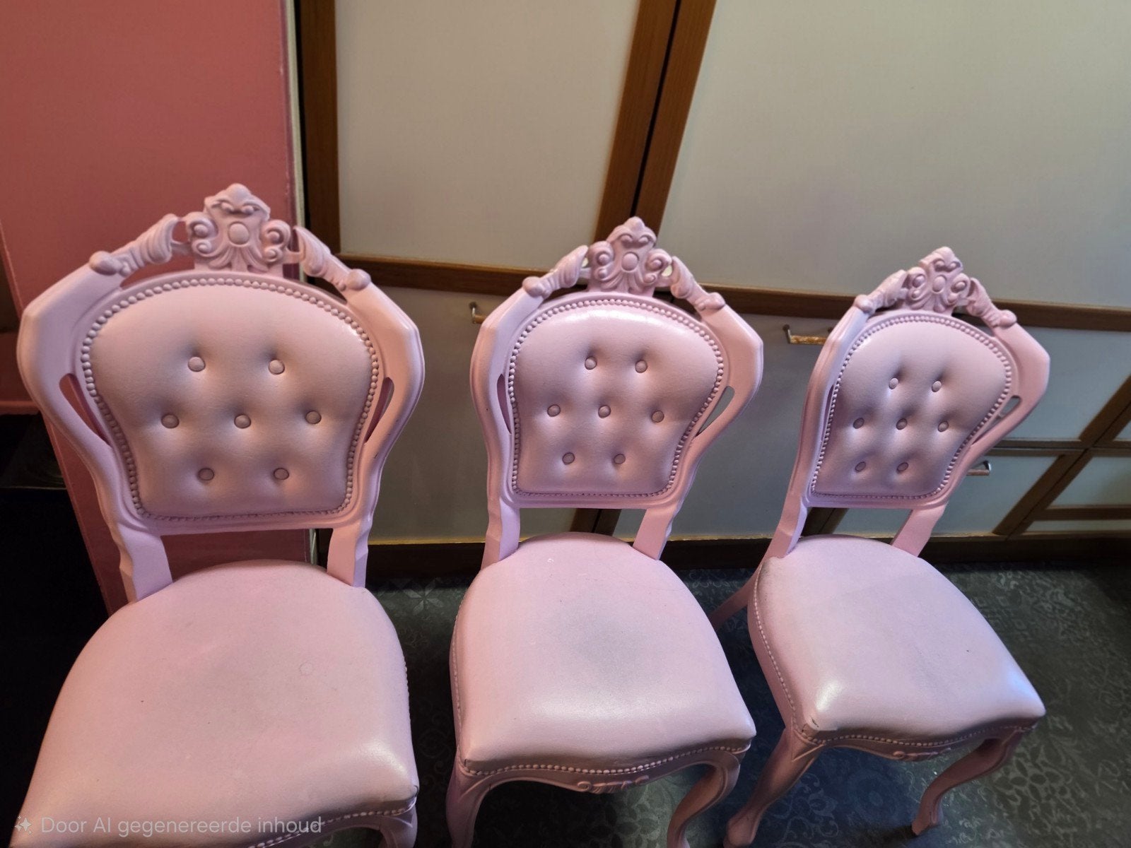 3 Roze Barok Stoelen met Geverfde Leren Zittingen, Ophalen