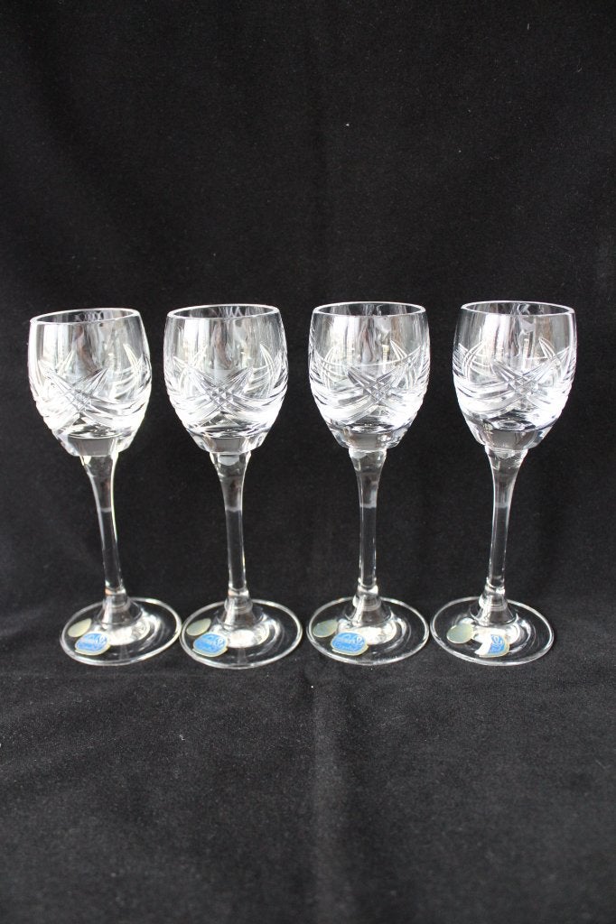 Vintage Bohemia set van 4 kristal borrelglazen, Ophalen of Verzenden