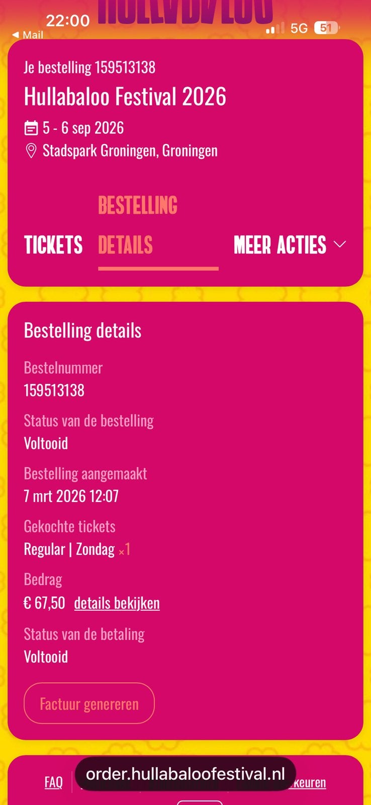 1 x hullaballoo ticket voor de zondag, Eén persoon