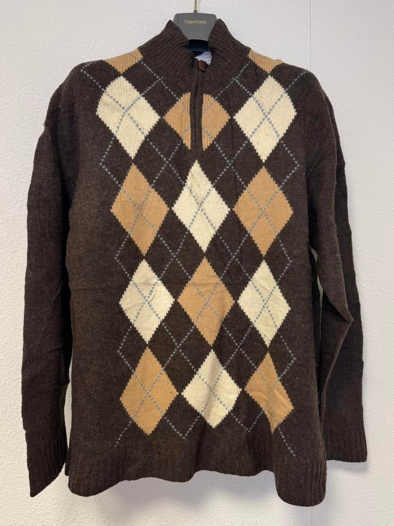 J crew quarter zip met ruiten patroon XL, Ophalen of Verzenden, Gedragen, Maat 56/58 (XL), Bruin