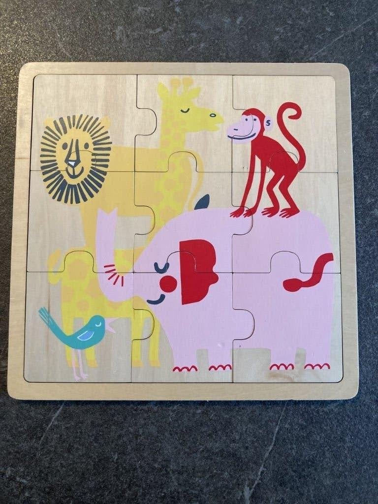 Houten puzzel dieren 9 stukken, Gebruikt, Ophalen of Verzenden, Van hout, Minder dan 10 stukjes