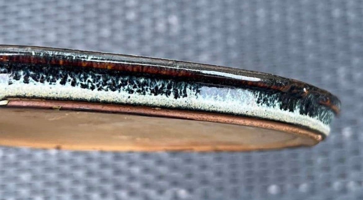 Bonsai onderzetter ovaal crème-bruin- blauw 20,2x16,3x1,6, Ophalen of Verzenden, Zo goed als nieuw, Overige vormen, Aardewerk