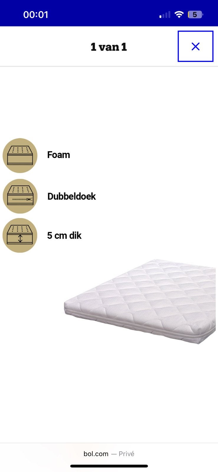 ABZ boxmatras 95 x 75 x 6 cm + extra hoeslaken als nieuw, Ophalen, Gebruikt