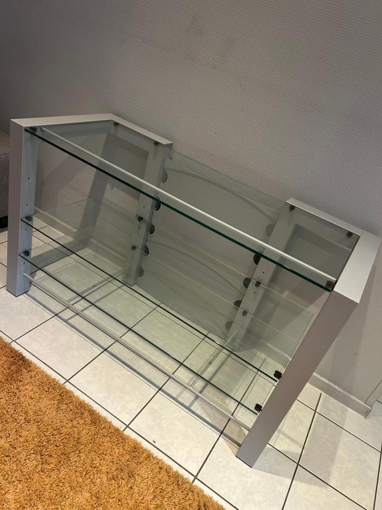 Glazen tv audio meubel, Ophalen, Gebruikt, 150 tot 200 cm, Glas