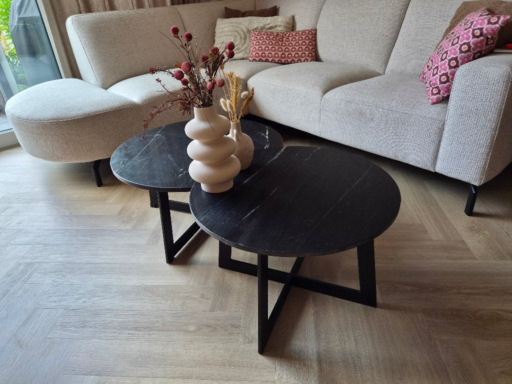 Salontafels zwart marmer, Ophalen, Overige materialen, 50 tot 100 cm, Rond
