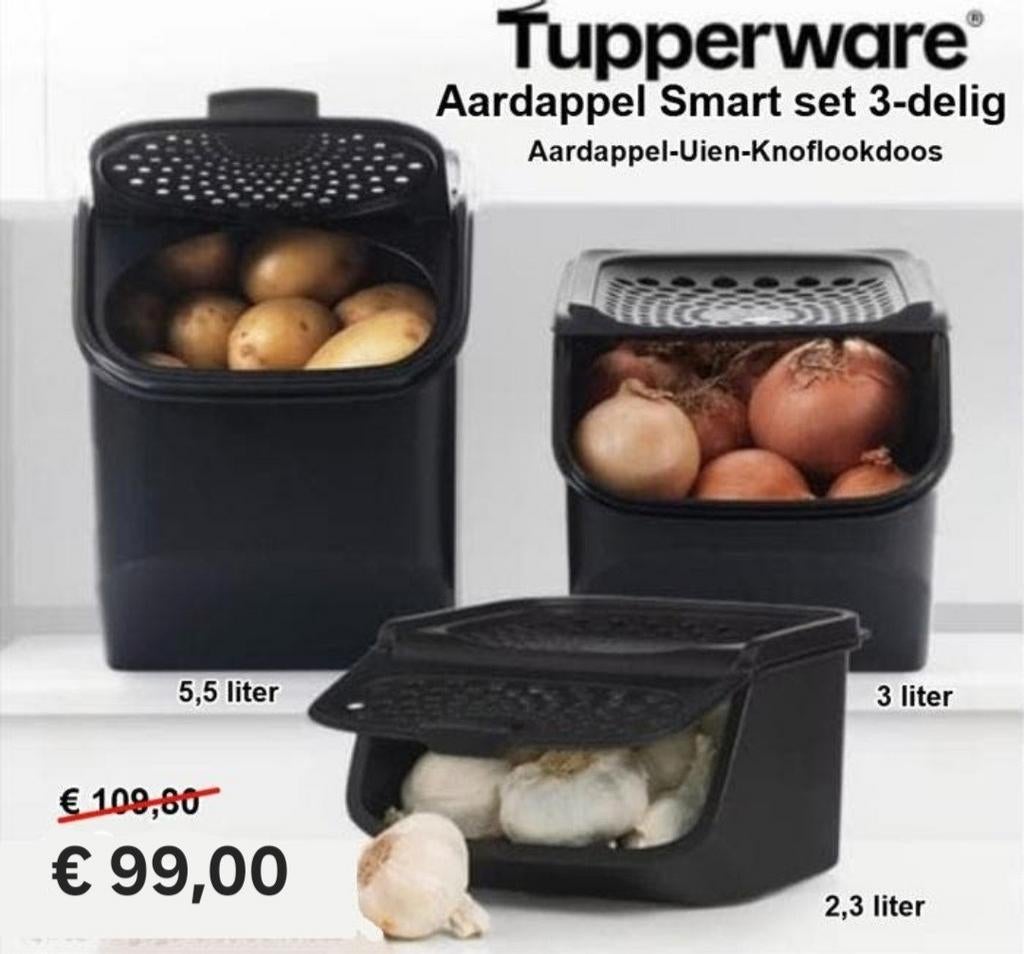 TUPPERWARE Smart set 3-delig Aardappel-Uien-Knoflookdoos, Huis en Inrichting, Keuken | Tupperware, Ophalen of Verzenden, Nieuw
