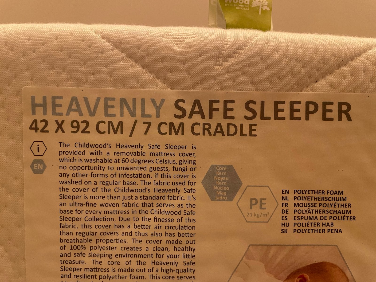 Nieuw Babymatrasje - Heavenly Safe Sleeper 42x92x7 cm, Nieuw, Matras, Eenpersoons, 70 cm of minder