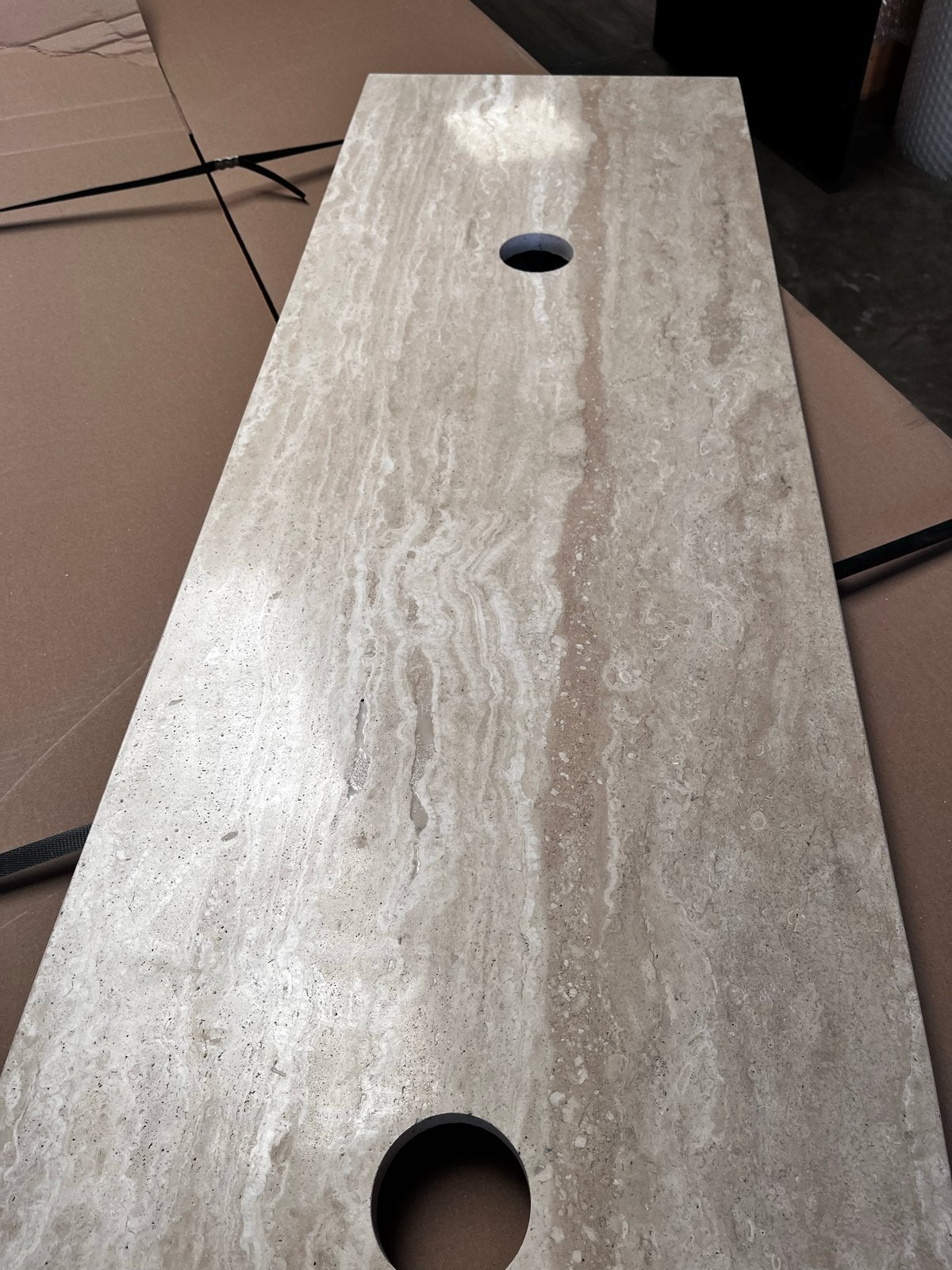 Travertin keramisch wastafelblad mat 160x45x1cm, Ophalen, 150 tot 200 cm, Nieuw, Minder dan 100 cm