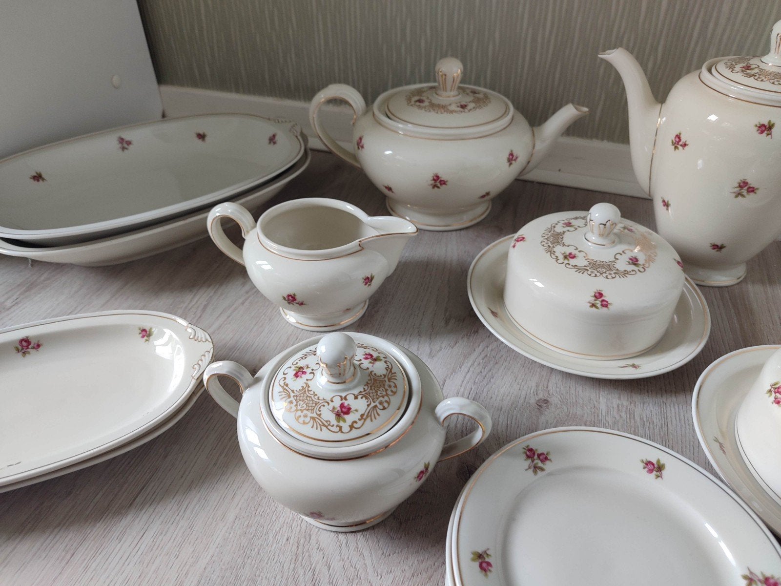 vintage roosjes servies gouden randje zeh scherzer bavaria, Ophalen