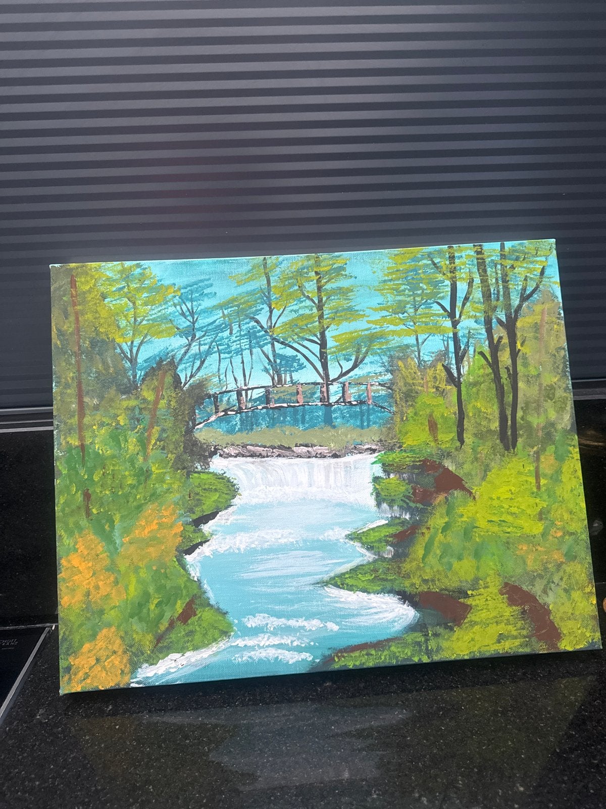 Unieke handgeschilderde kunstwerken, Acrylverf, Handgeschilderd, Textiel, Landschap