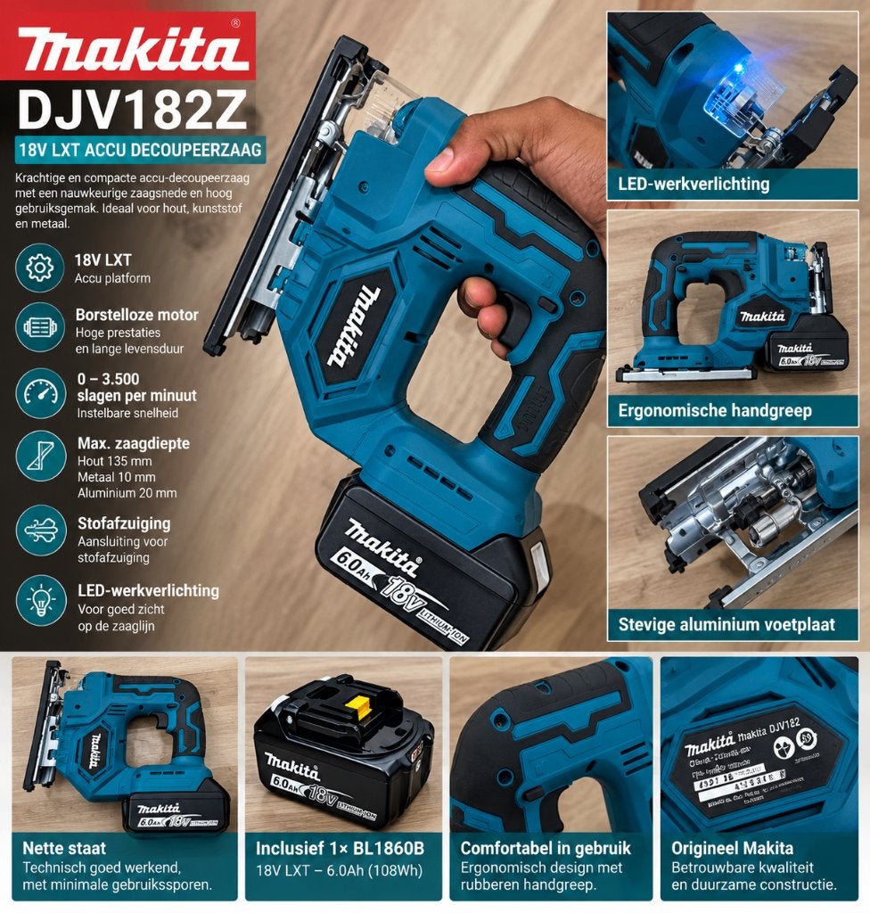 Makita DJV182Z 18V LXT – Accu Decoupeerzaag + 6.0Ah Accu, Nieuw, Ophalen of Verzenden, Makita, Minder dan 600 watt