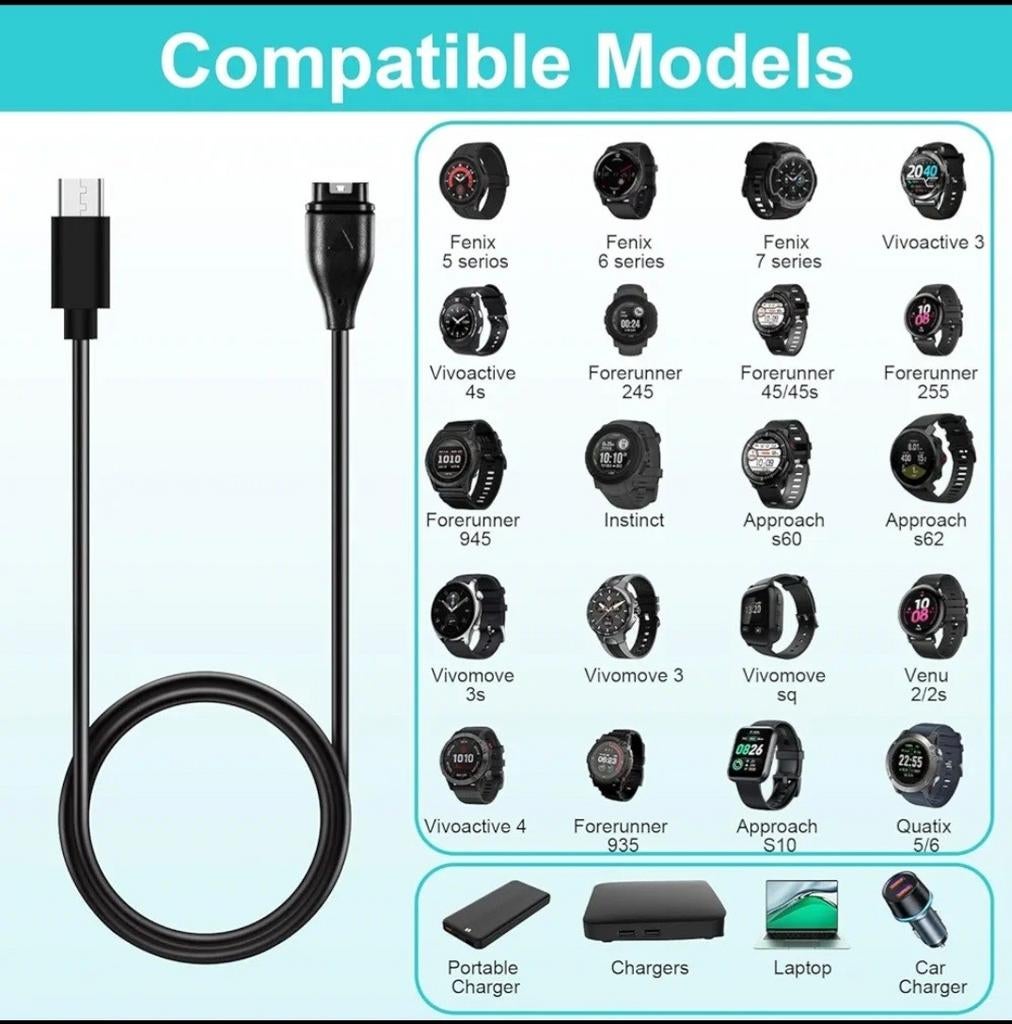 USB-oplaadkabel voor Garmin Fenix en Forerunner, Zwart, Garmin, Nieuw, Ophalen of Verzenden