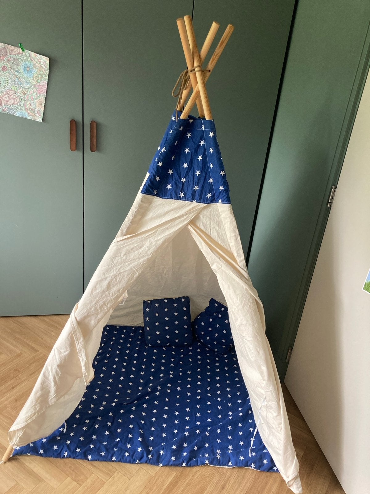 Kinder tipi tent met sterrenpatroon en kussens, Ophalen, Gebruikt
