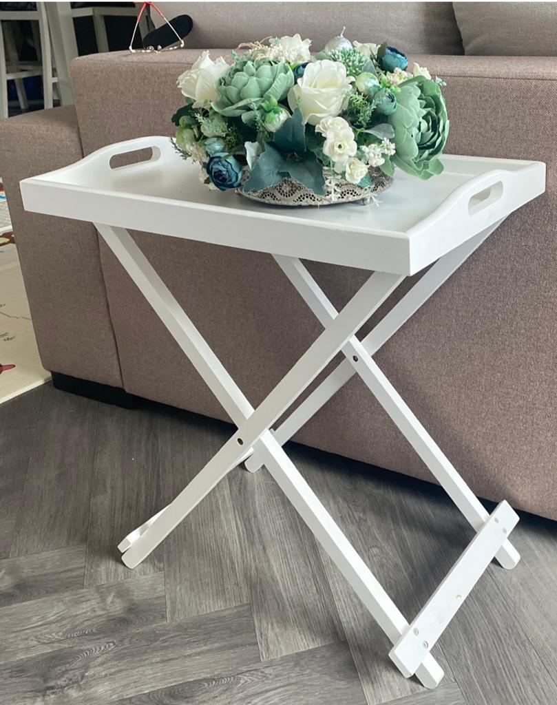 Opklapbare sidetable met afneembaar dienblad., Ophalen, Zo goed als nieuw, Rechthoekig, Hout