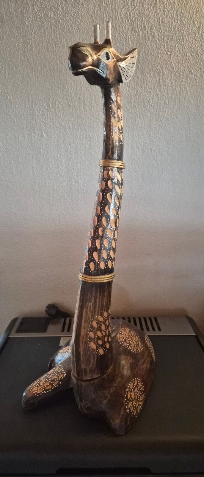Houten Giraffe Beeld - Handgesneden en Beschilderd, 60cm, Antiek en Kunst, Kunst | Beelden en Houtsnijwerken, Ophalen, Handgemaakt