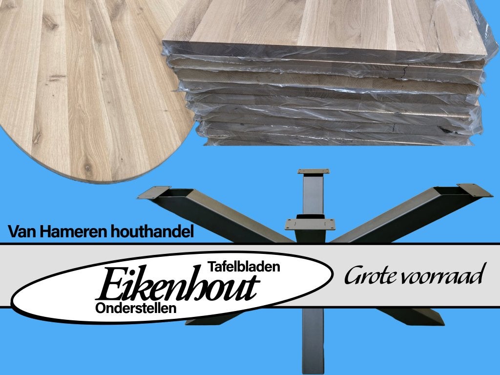 Grote voorraad eikenhouten tafelbladen en onderstellen, Huis en Inrichting, Tafels | Eettafels, Van hameren, Vastgoed@hameren.nl