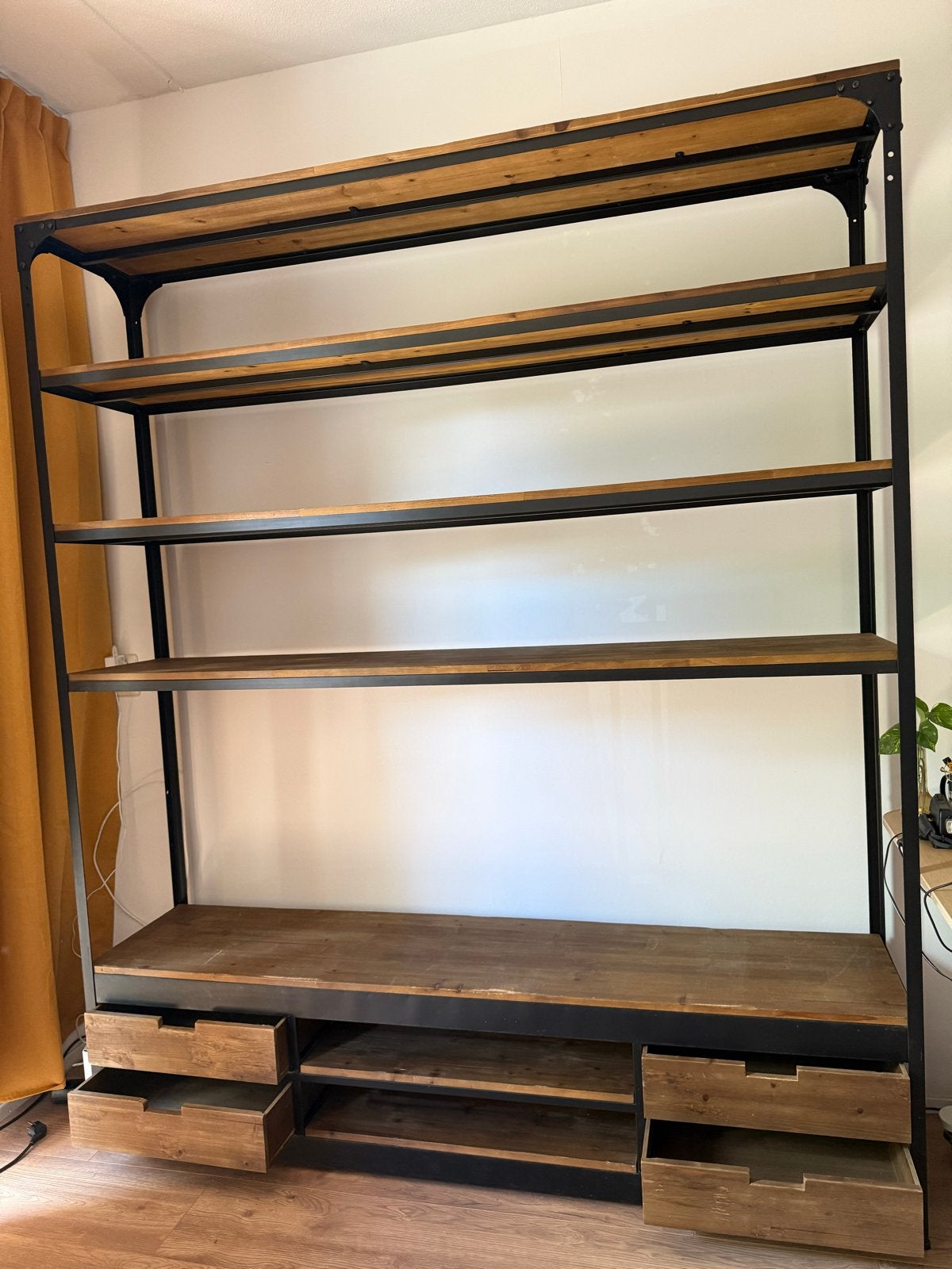 Rootsmann Industriële Boekenkast met Ladder, Ophalen, 200 cm of meer, Industrieel, modern, strak, 150 tot 200 cm