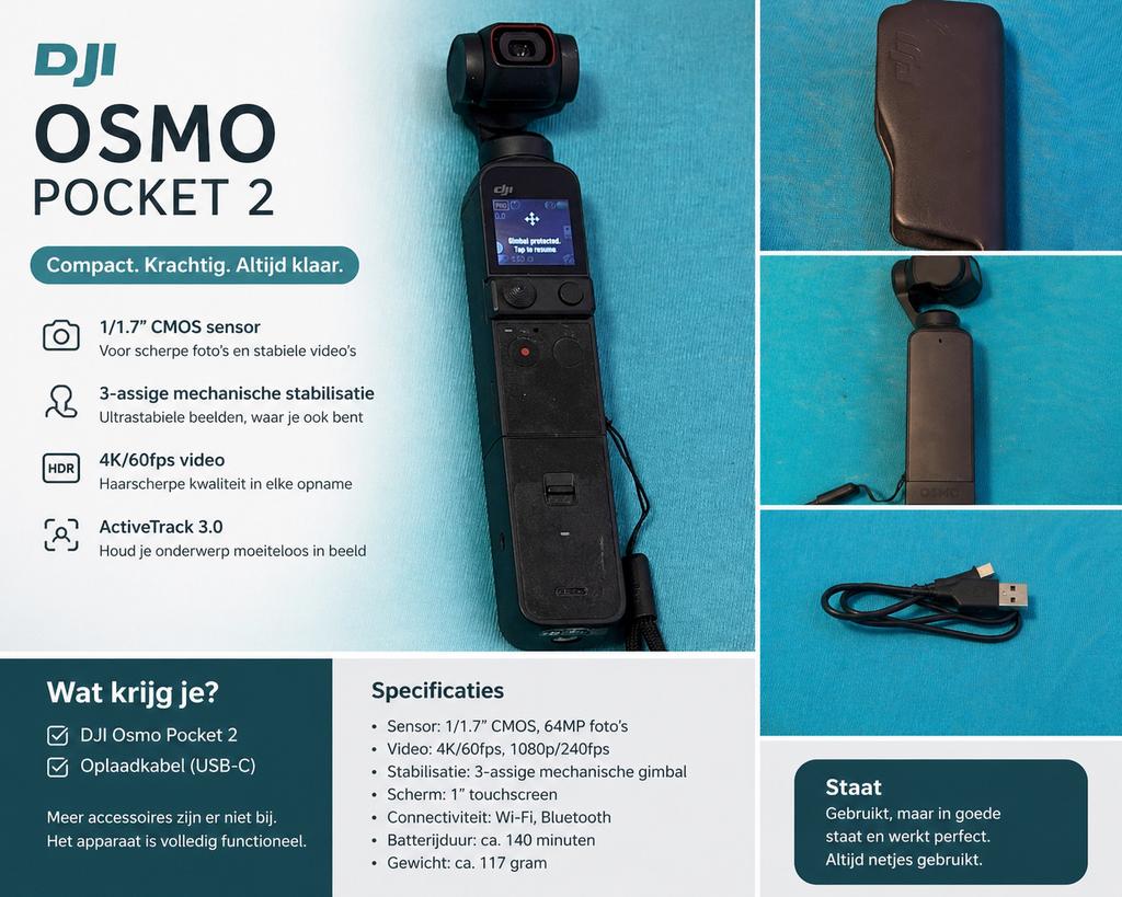 DJI Osmo Pocket 2 - Compacte 4K Gimbal Camera, Ophalen of Verzenden, Gebruikt, Overige merken