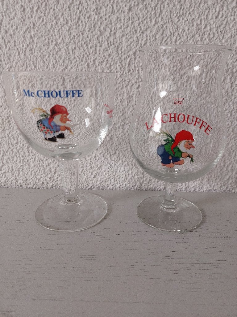 La Chouffe bierglazen - Set van 2, Ophalen of Verzenden, Zo goed als nieuw, Glas of Glazen, Overige merken