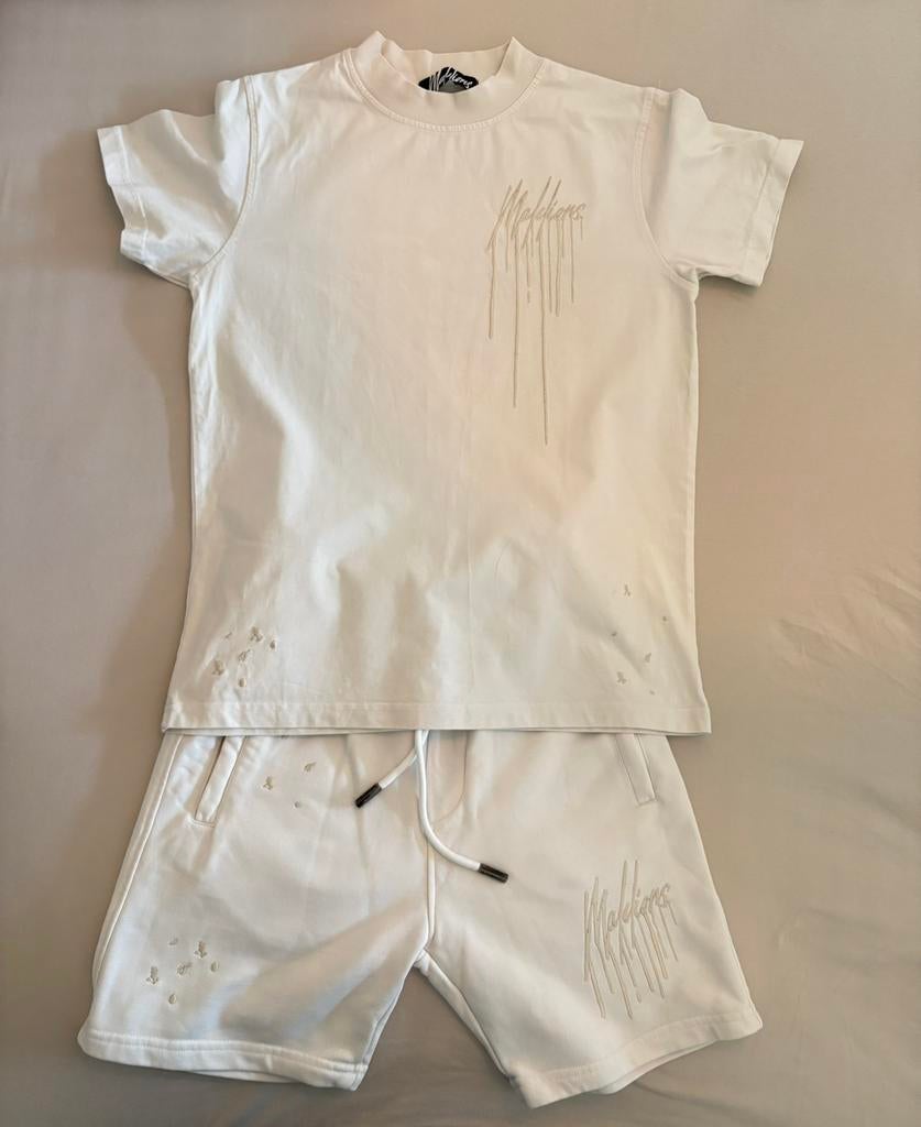 Heren/jongens Malelions shirt en short creme zgan, Ophalen of Verzenden, Zo goed als nieuw, Maat 46 (S) of kleiner, Beige