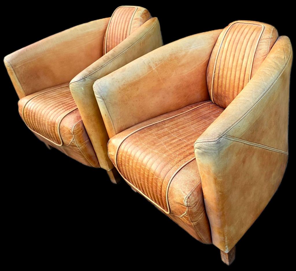 Set van 2 vintage aviator leren fauteuils + BEZORGING GRATIS, Huis en Inrichting, Fauteuils, Gebruikt, Onbekend, Leer, Onbekend