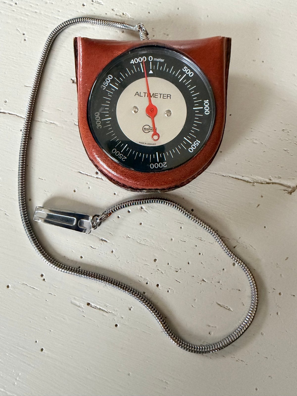 Vintage Barigo Altimeter in Leren Etui - Made in Germany, Ophalen of Verzenden, Gebruikt, Navigatie of Gps