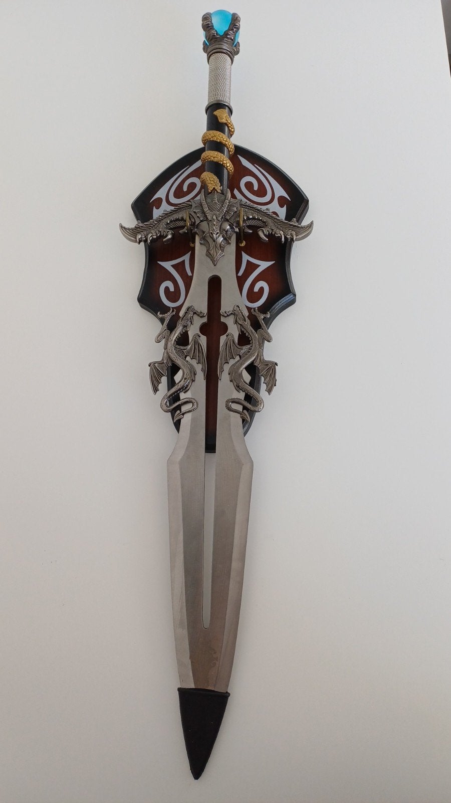Decoratief zwaard met draken en wandhouder, Ophalen, Zo goed als nieuw