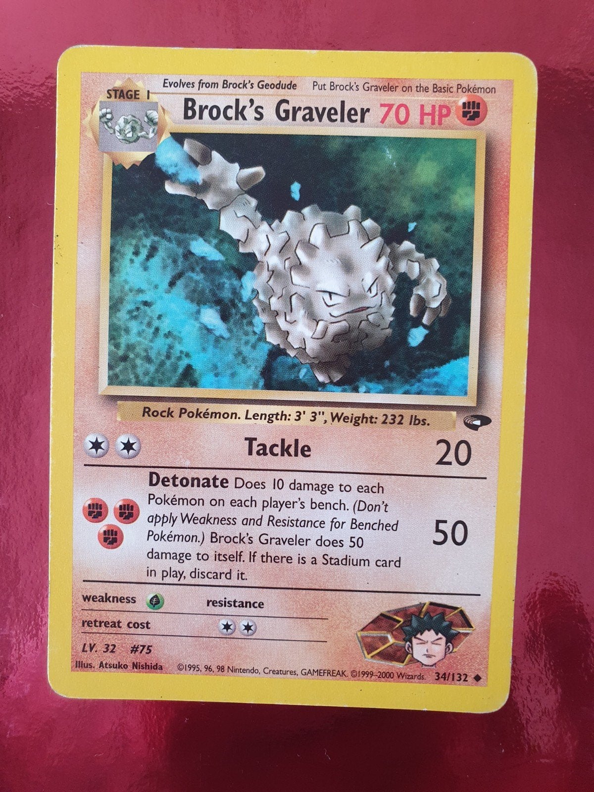 Brock's  Graveler 34/132 pokemon kaart, Ophalen of Verzenden, Gebruikt