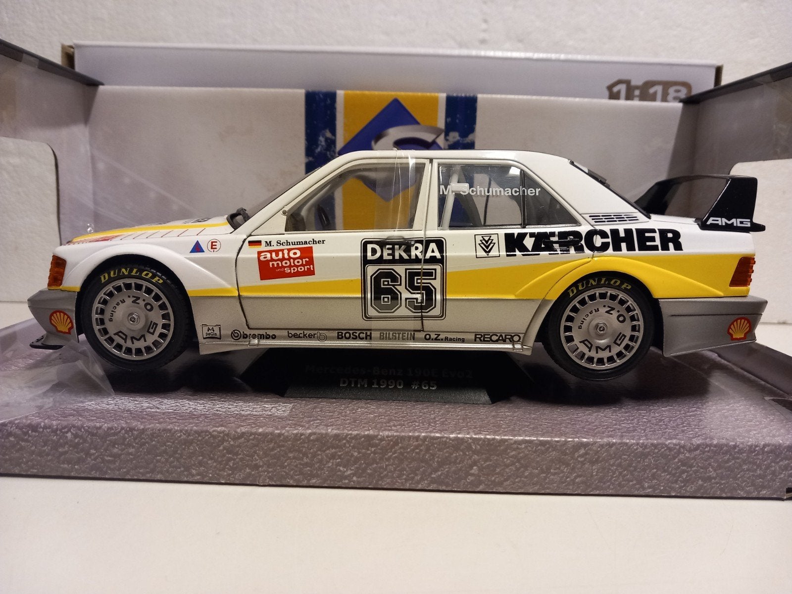 Mercedes Benz 190 E Evo II #65 wit Solido 1:18 KRD, Ophalen of Verzenden, Zo goed als nieuw, Auto, Solido
