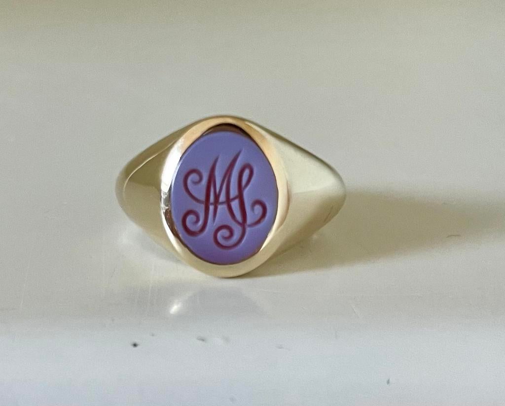 Gouden zegelring met monogram 14 karaat, Verzenden, Nieuw, Kleiner dan 17, Dame of Heer