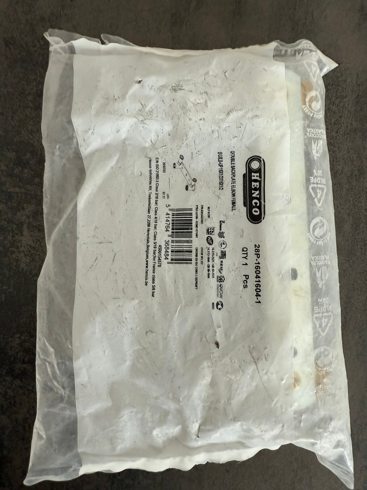 Henco muurplaat 16x1/2"x16x1/2", pers x binnendraad, inbouw, Ophalen of Verzenden, Nieuw