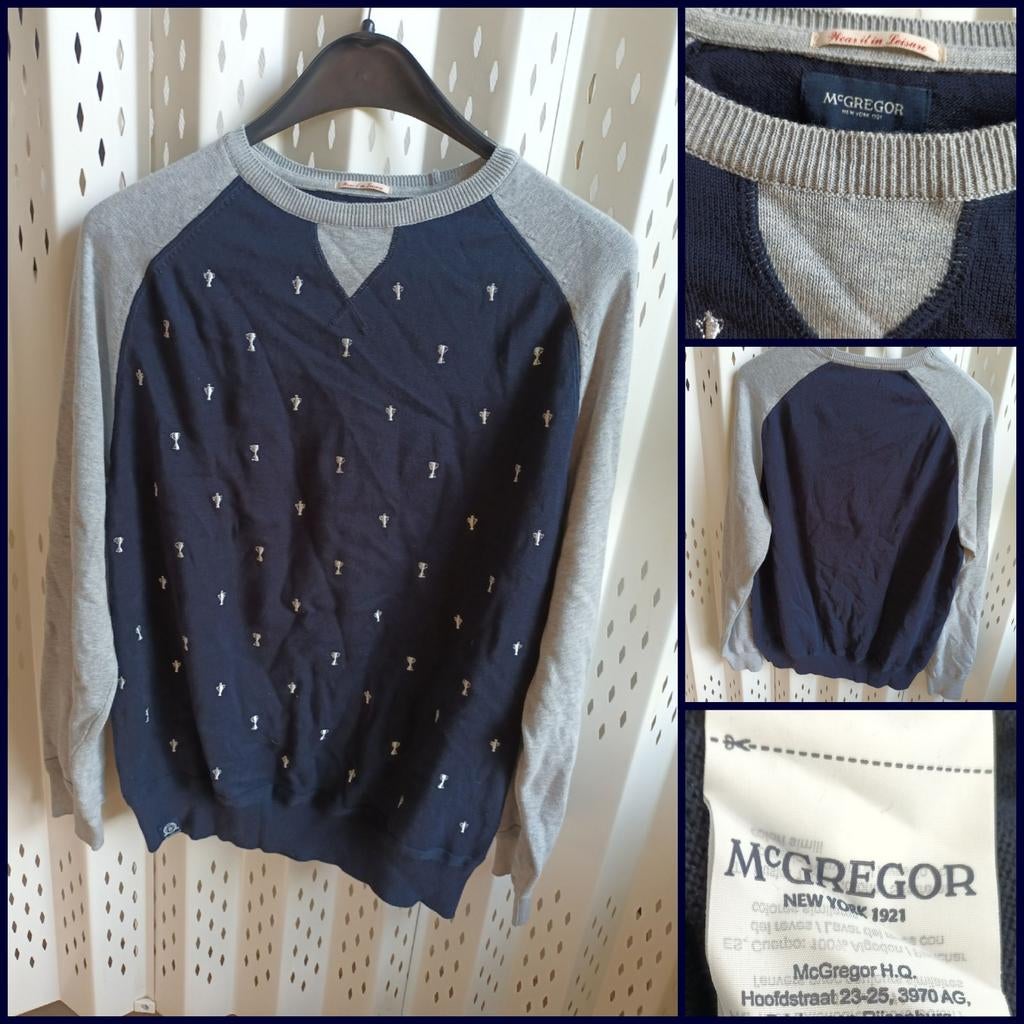 McGregor donkerblauw-grijze herentrui met palmboomprint XL, Maat 56/58 (XL), Ophalen of Verzenden, Zo goed als nieuw, McGregor