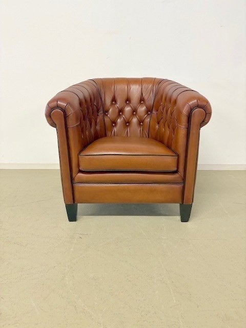Engelse clubfauteuil met capitons, Huis en Inrichting, Fauteuils, Nieuw, Leer, 75 tot 100 cm, 75 tot 100 cm, Ophalen