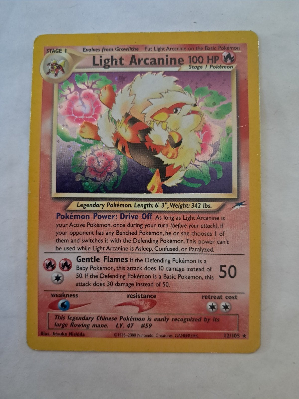 Light Arcanine 12 Neo Destiny, Ophalen of Verzenden, Zo goed als nieuw, Losse kaart, Foil