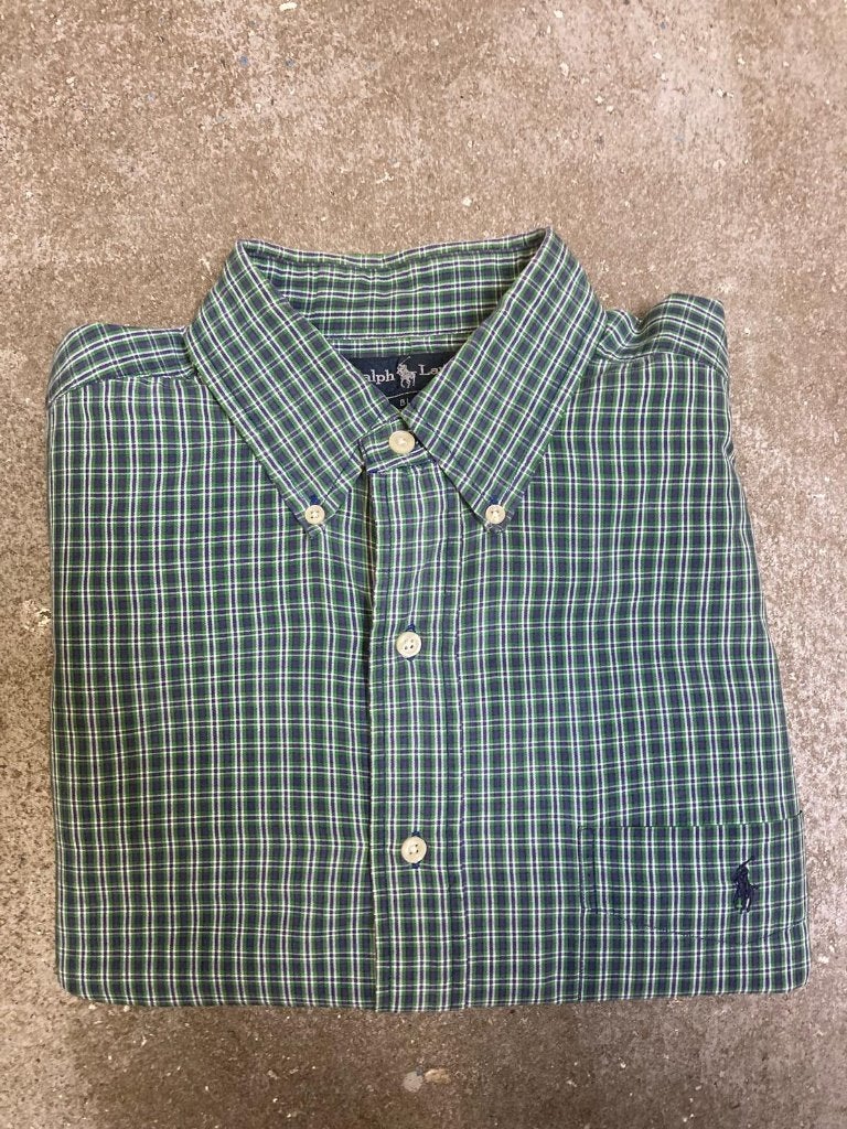 Ralph Lauren Overhemd – L - Oxford - Green Blue- Black Pony, Ralph Lauren, Ophalen of Verzenden, Zo goed als nieuw, Halswijdte 41/42 (L)