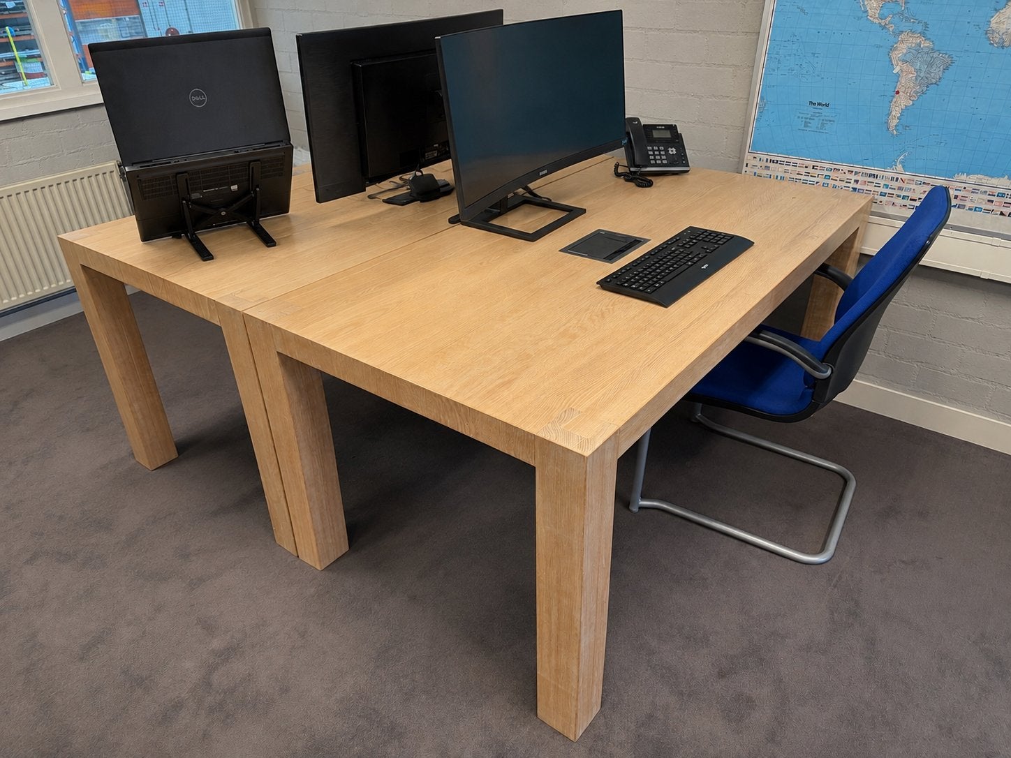 2x Massief Eiken Eetkamertafel/Bureau 160x90x76 cm, 160 cm, Gebruikt, Hout, Ophalen of Verzenden