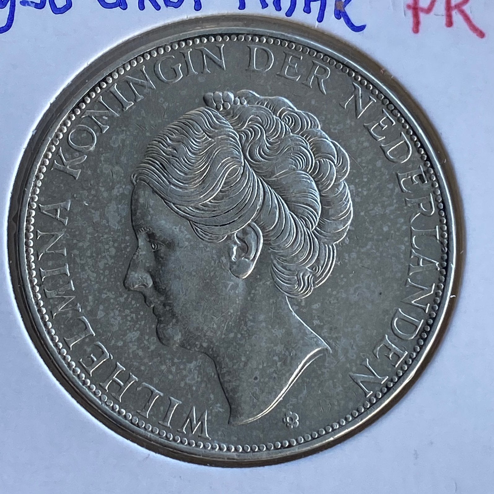Rijksdaalder Zilver uit 1938 Nr1 Grof haar van Wilhelmina, Verzenden, Zilver, Koningin Wilhelmina, Losse munt