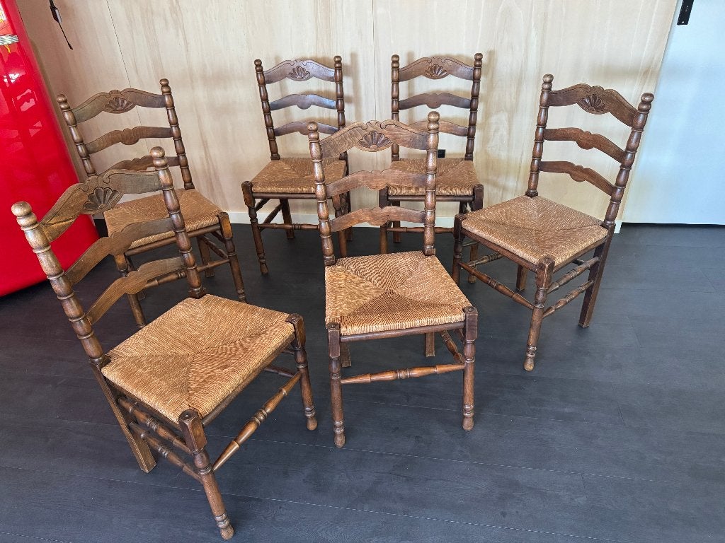 Antieke houten eetkamerstoelen met gevlochten zitting, Ophalen