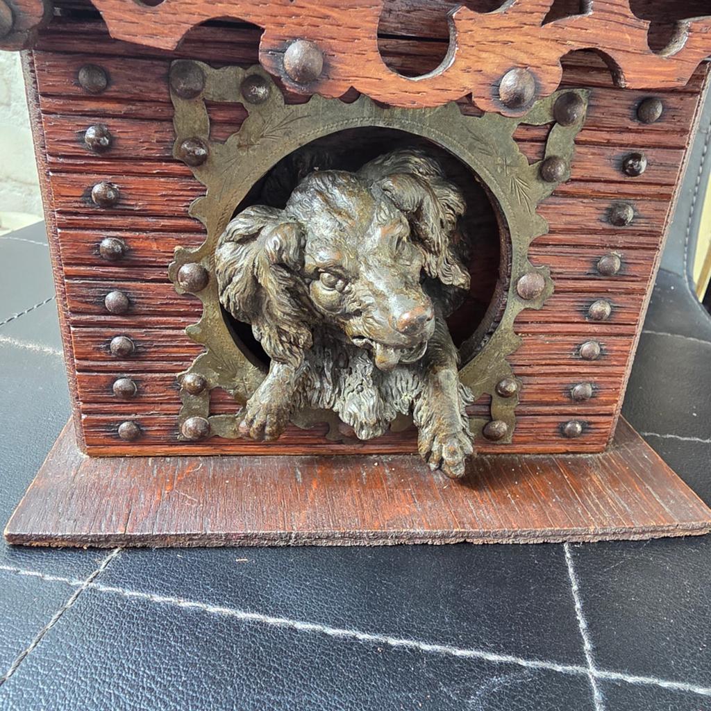 Antieke zwarte woud stijl sigarendoos honden hok 19e eeuw, Antiek en Kunst, Ophalen of Verzenden