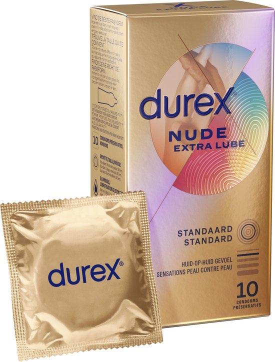 10 Durex condooms Nude Extra Lube - 10 stuks, Verzenden, Nieuw