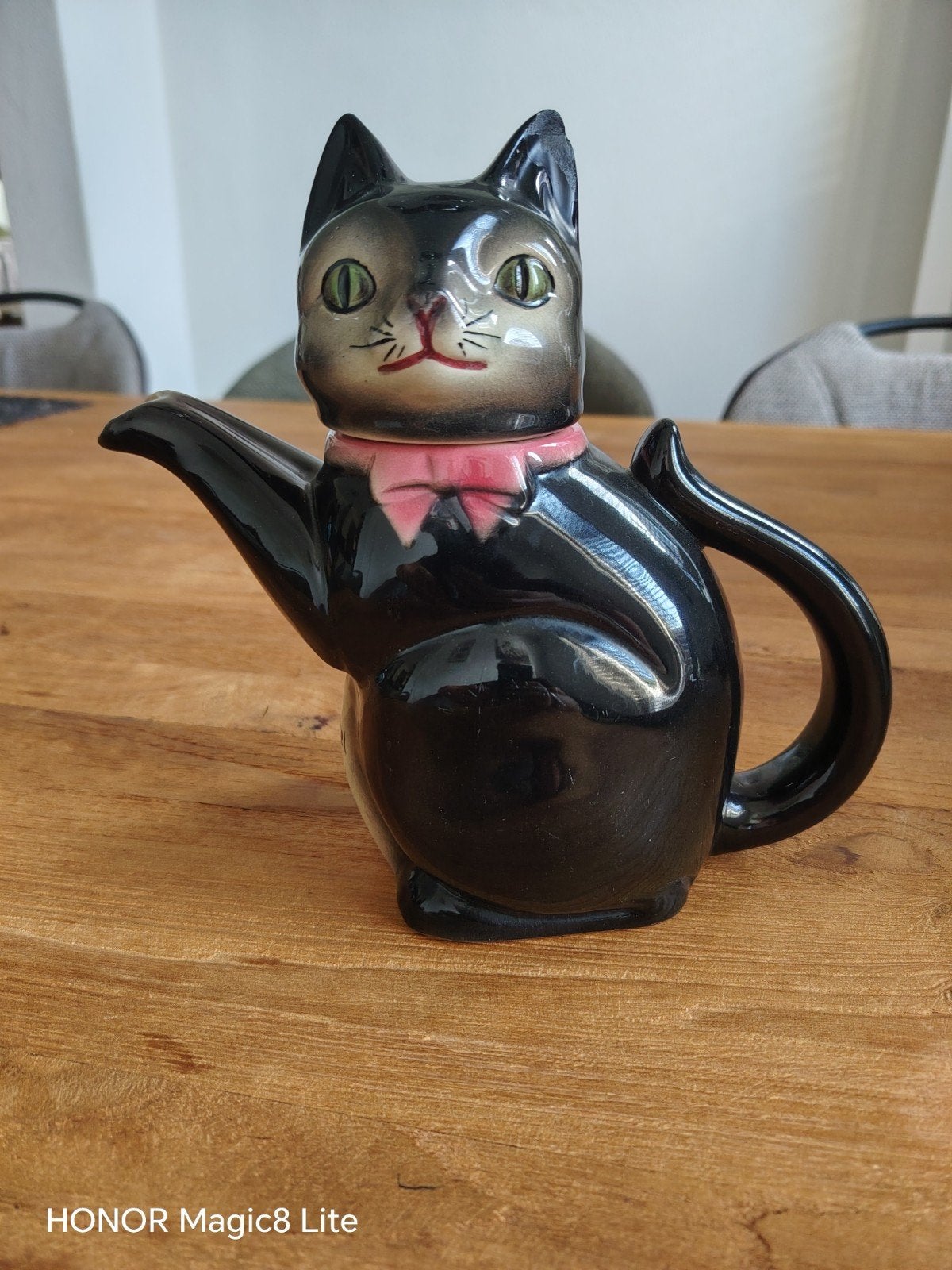 Vintage Kat Theepot - Zwarte Kat met Roze Strik, Antiek en Kunst, Ophalen of Verzenden