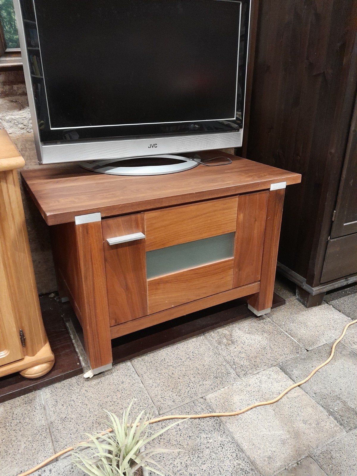 Houten TV-meubel met opbergruimte, Ophalen, Gebruikt, Glas, Modern