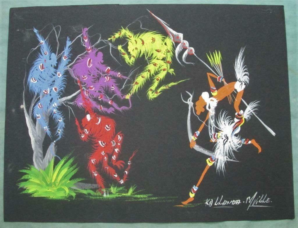 24 vintage Afrikaanse schilderingen- 18 euro per stuk, Schilderij, Afrika, Ophalen of Verzenden, Papier/karton